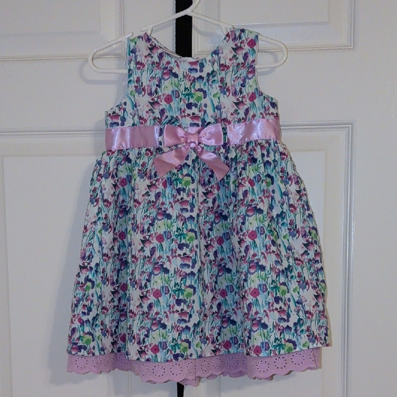 Blueberi Boulevard Other - Easter 🐰🐣Blueberi Boulevard Floral Sleeveless Dress with Pink Satin Waist Bow